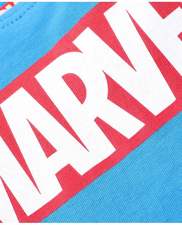 Babyhug Marvel  100% Cotton Knit Half Sleeve Night Suit with Avengers Graphics- Blue