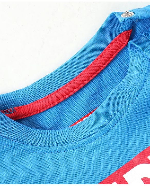 Babyhug Marvel  100% Cotton Knit Half Sleeve Night Suit with Avengers Graphics- Blue