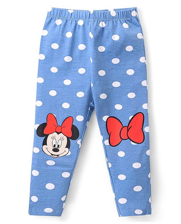 Babyhug Disney 100% Cotton Lycra Knit Full Length Leggings with Polka Dots & Minnie Mouse Print - Navy Blue