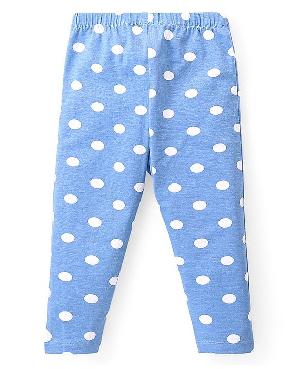 Babyhug Disney 100% Cotton Lycra Knit Full Length Leggings with Polka Dots & Minnie Mouse Print - Navy Blue