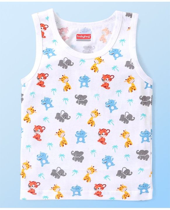Babyhug 100% Cotton Knit Sleeveless Vests with Striped & Animal Print Pack of 3 - Multicolor