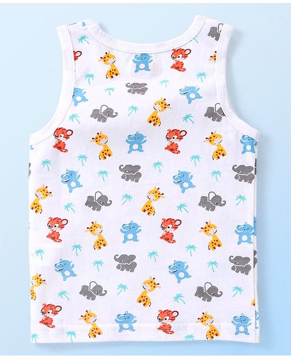Babyhug 100% Cotton Knit Sleeveless Vests with Striped & Animal Print Pack of 3 - Multicolor