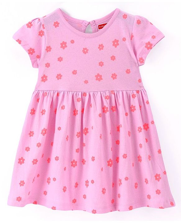 Babyhug Single Jersey Knit Half Sleeves Frock with Floral Print & Bloomer - Pink