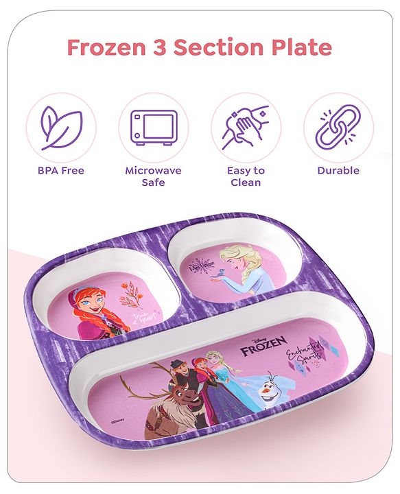 Babyhug Disney Frozen 3 Section Rectangular Melamine Plate - Multicolor