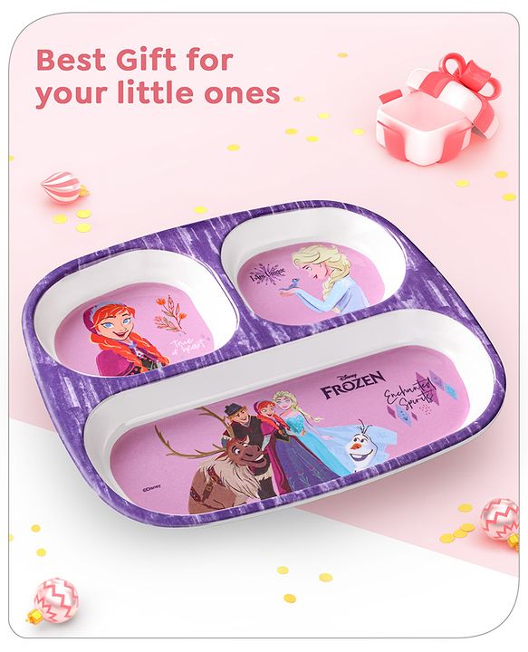 Babyhug Disney Frozen 3 Section Rectangular Melamine Plate - Multicolor