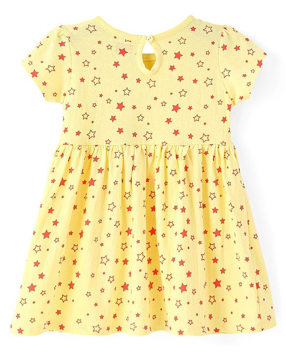 Babyhug Single Jersey Knit Half Sleeves Star Printed Frock with Bloomer - Yellow