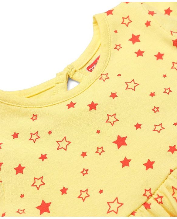 Babyhug Single Jersey Knit Half Sleeves Star Printed Frock with Bloomer - Yellow