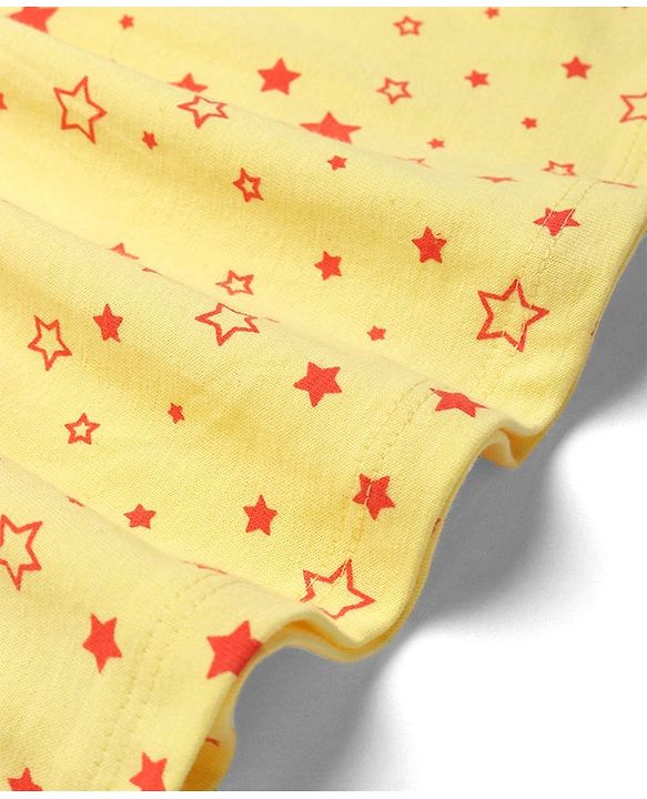Babyhug Single Jersey Knit Half Sleeves Star Printed Frock with Bloomer - Yellow