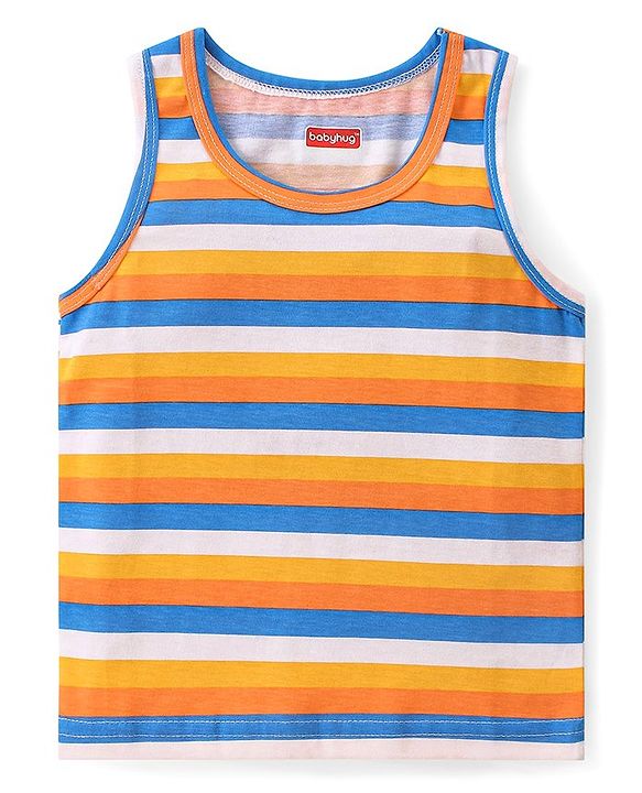 Babyhug 100% Cotton Knit Sleeveless Vests with Animal Print & Stripes Pattern Pack of 3 - Multicolor