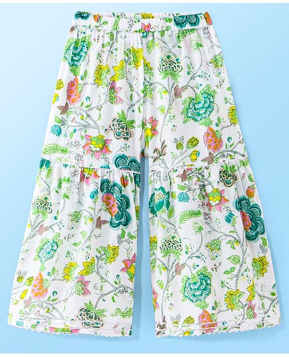 Babyhug Woven Sleeveless Floral Printed Kurta & Gharara Set with Dupatta - White