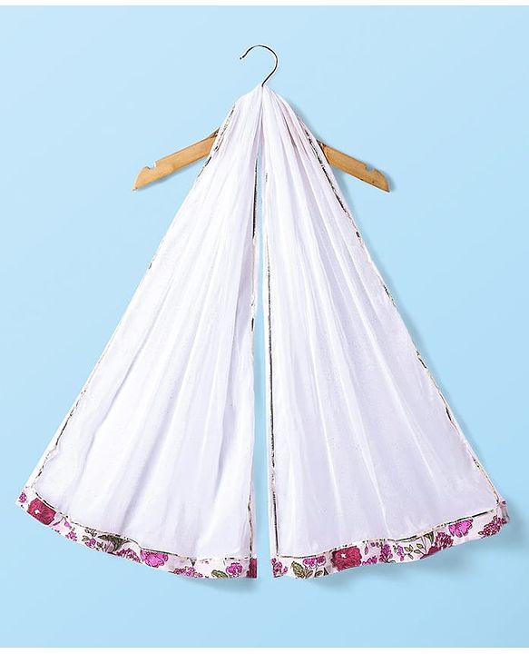 Babyhug Cotton Cambric Woven Three Fourth  Sleeves Floral Printed Kurti Gharara Set with Dupatta & Embroidery Detailing - Off White