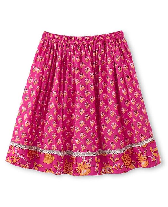 Babyhug Cambric Woven Three Fourth Sleeves Floral Printed Choli & Lehenga Set with Dupatta - Pink