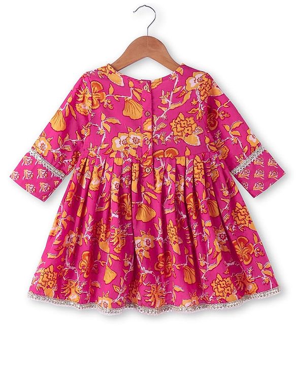 Babyhug Cambric Woven Three Fourth Sleeves Floral Printed Choli & Lehenga Set with Dupatta - Pink