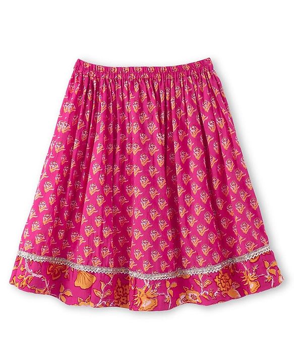 Babyhug Cambric Woven Three Fourth Sleeves Floral Printed Choli & Lehenga Set with Dupatta - Pink