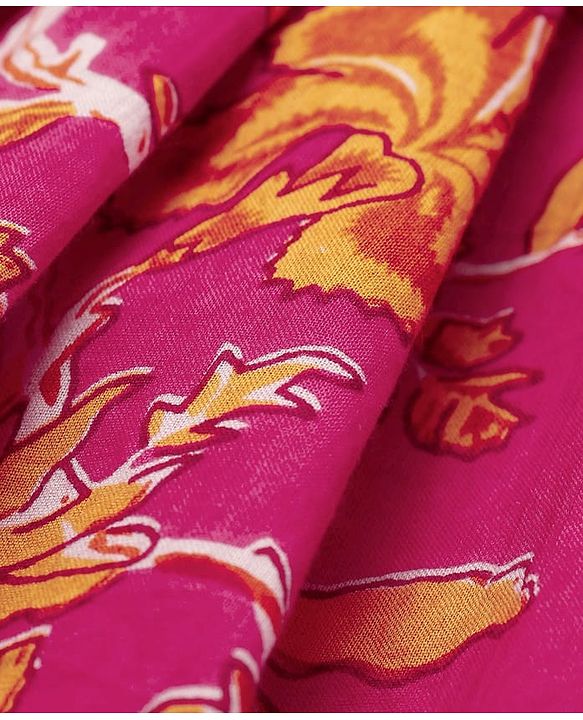 Babyhug Cambric Woven Three Fourth Sleeves Floral Printed Choli & Lehenga Set with Dupatta - Pink