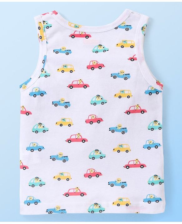 Babyhug 100% Cotton Knit Sleeveless Vests with Striped & Vehicle Print Pack of 3 - Multicolor