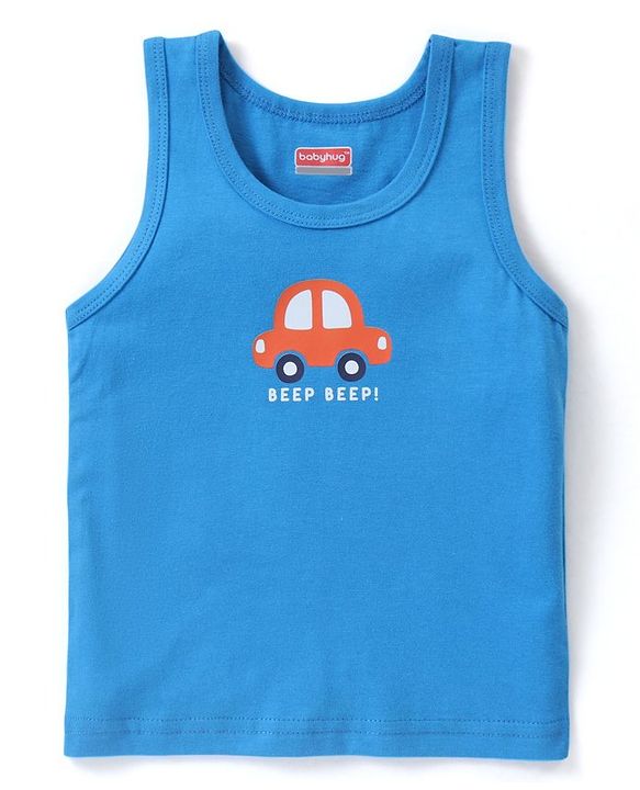 Babyhug 100% Cotton Knit Sleeveless Vests with Striped & Vehicle Print Pack of 3 - Multicolor