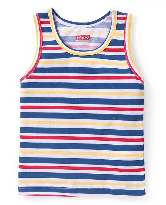 Babyhug 100% Cotton Knit Sleeveless Vests with Striped & Vehicle Print Pack of 3 - Multicolor