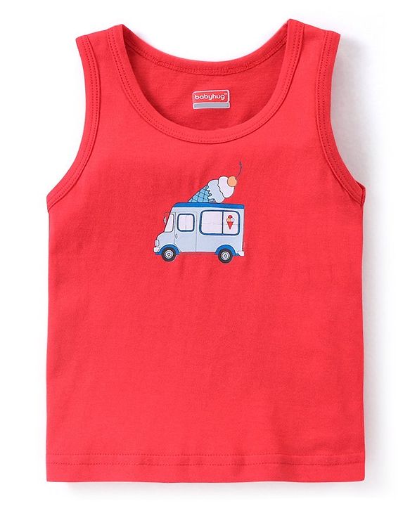 Babyhug 100% Cotton Knit Sleeveless Vests with Striped & Vehicle Print Pack of 3 - Multicolor