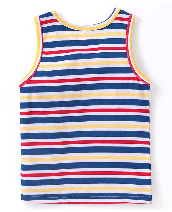 Babyhug 100% Cotton Knit Sleeveless Vests with Striped & Vehicle Print Pack of 3 - Multicolor