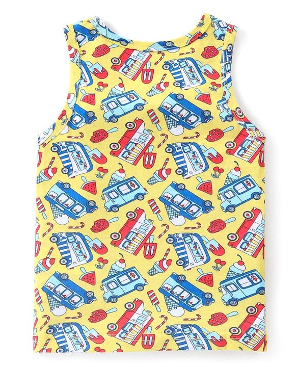 Babyhug 100% Cotton Knit Sleeveless Vests with Striped & Vehicle Print Pack of 3 - Multicolor