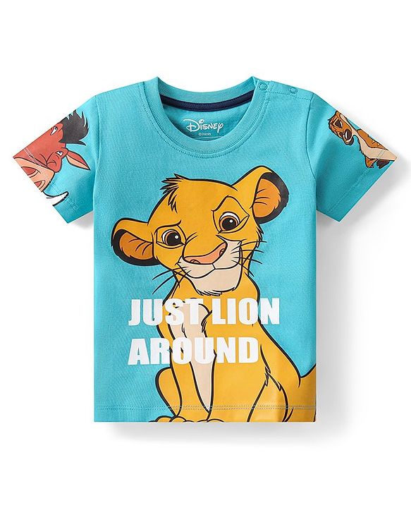 Babyhug Cotton Knit Half Sleeves T-Shirt & Shorts Set With The Lion King Graphics - Blue