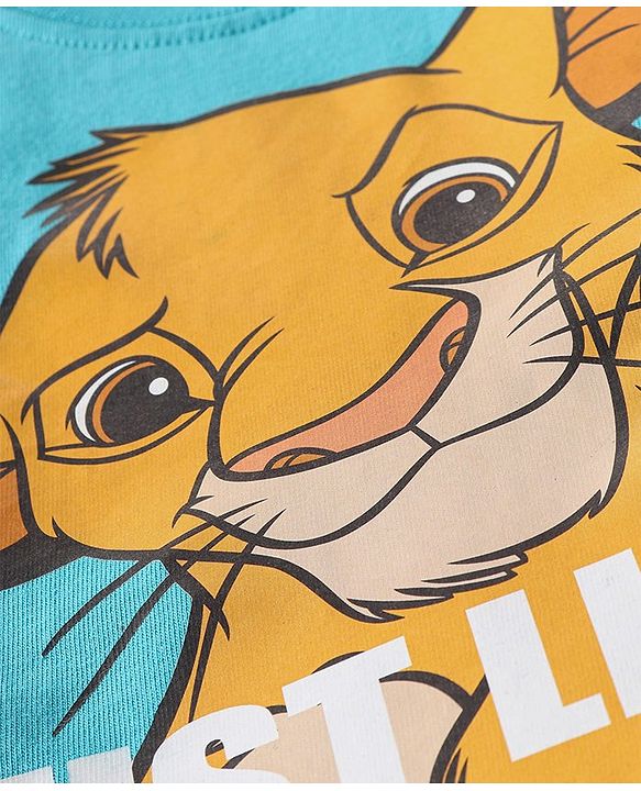 Babyhug Cotton Knit Half Sleeves T-Shirt & Shorts Set With The Lion King Graphics - Blue
