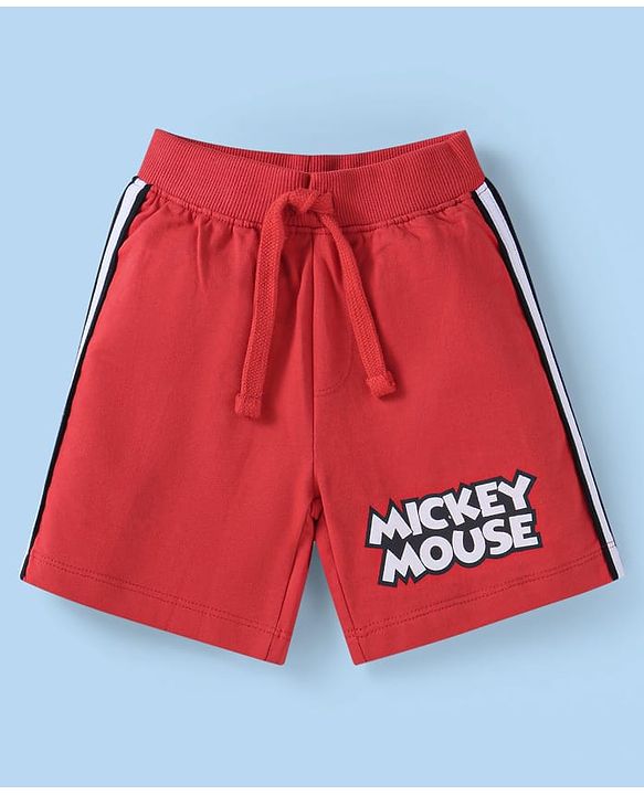 Babyhug Disney Cotton Knit Sleeveless T-Shirt & Shorts Set With Mickey Mouse Graphics - White & Red