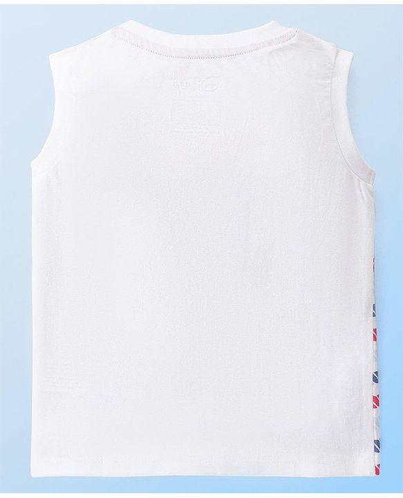 Babyhug Disney Cotton Knit Sleeveless T-Shirt & Shorts Set With Mickey Mouse Graphics - White & Red