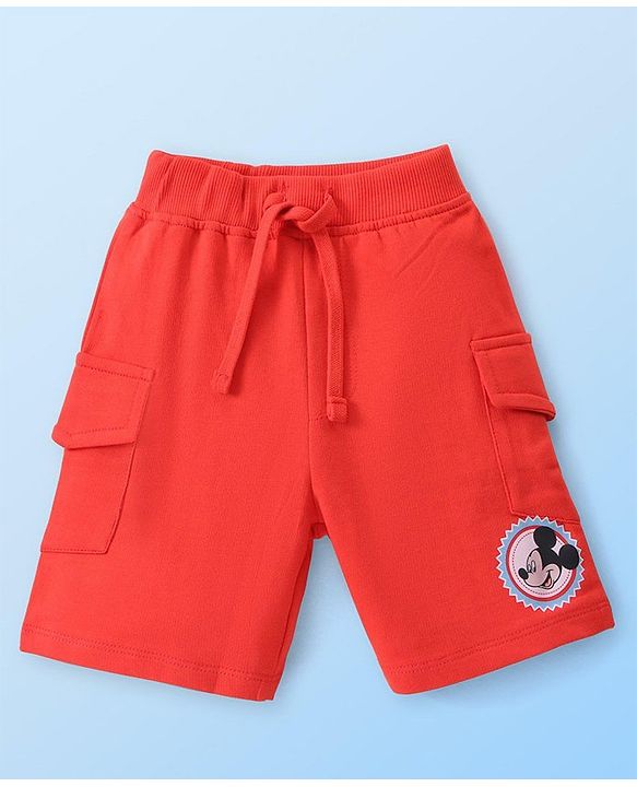 Babyhug Disney Cotton Knit Sleeveless T-Shirt & Shorts Set With Mickey Mouse Graphics - White & Red