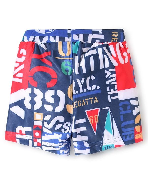 Babyhug Water Repellent Two Way Stretch Text Printed  Swimming Trunk - Navy Blue