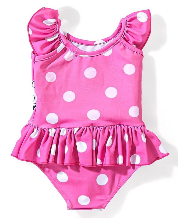 Babyhug Disney  Sleeveless Frock Swimsuit with Minnie Mouse Graphics- Pink