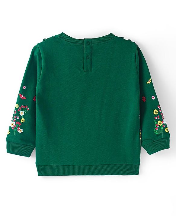 Babyhug Cotton Knit Full Sleeves  Sweatshirt With Butterfly Print & Frills Detailing - Green