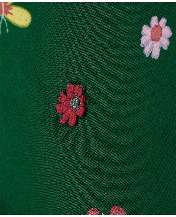 Babyhug Cotton Knit Full Sleeves  Sweatshirt With Butterfly Print & Frills Detailing - Green