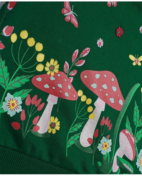 Babyhug Cotton Knit Full Sleeves  Sweatshirt With Butterfly Print & Frills Detailing - Green