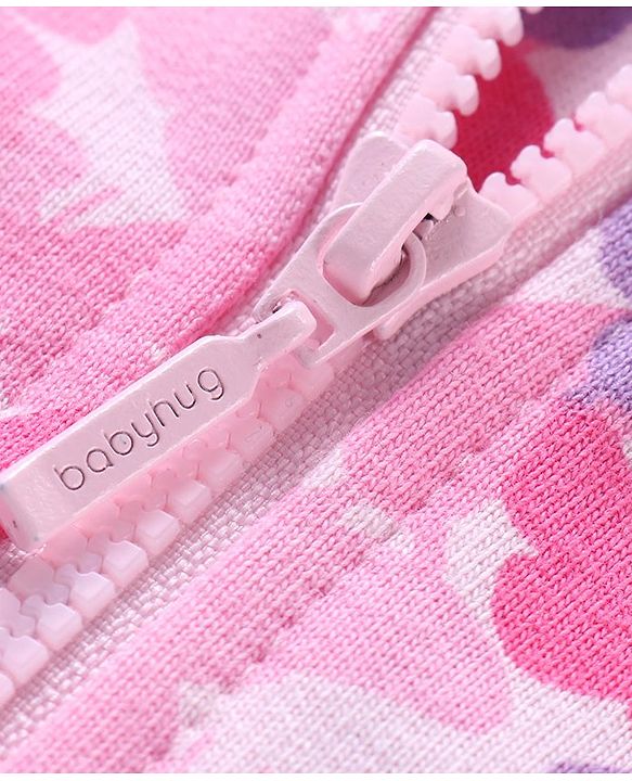 Babyhug Full Sleeves Front-Open Sweatjacket With Hood & Butterfly Graphics - Pink