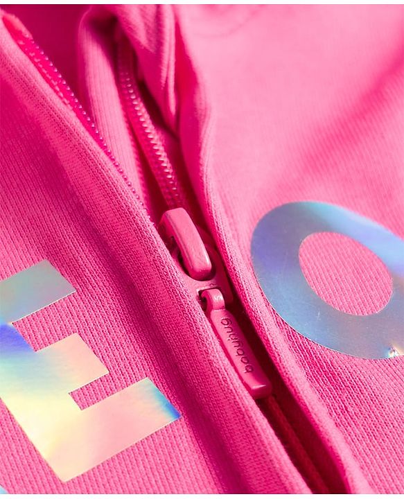 Babyhug Cotton Knit Full Sleeves Front Open Sweatjacket with Pocket Hood Zipper & Foil Detailing- Pink