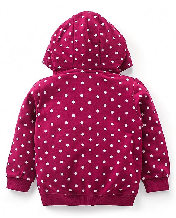 Babyhug Full Sleeves Front Open Sweatjacket with Hood Zipper & 3D Appplique Polka Dot Print -  Maroon
