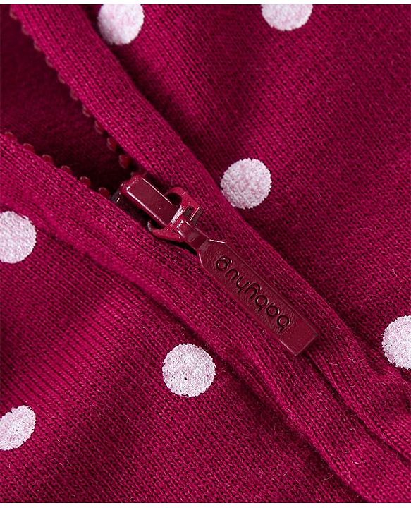Babyhug Full Sleeves Front Open Sweatjacket with Hood Zipper & 3D Appplique Polka Dot Print -  Maroon