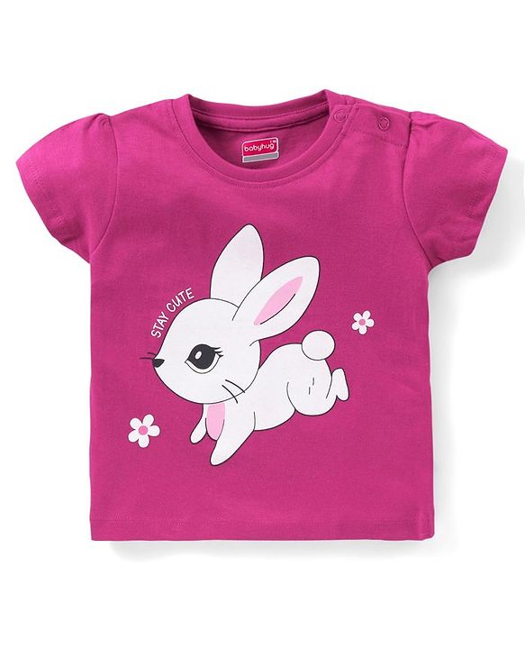 Babyhug Cotton Knit Half Sleeves Bunny Print Night Suit - Purple