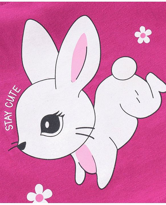 Babyhug Cotton Knit Half Sleeves Bunny Print Night Suit - Purple