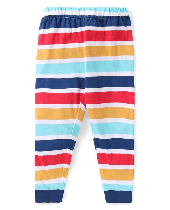Babyhug Cotton Knit Half Sleeves Teddy Print Night Suit - Multicolour