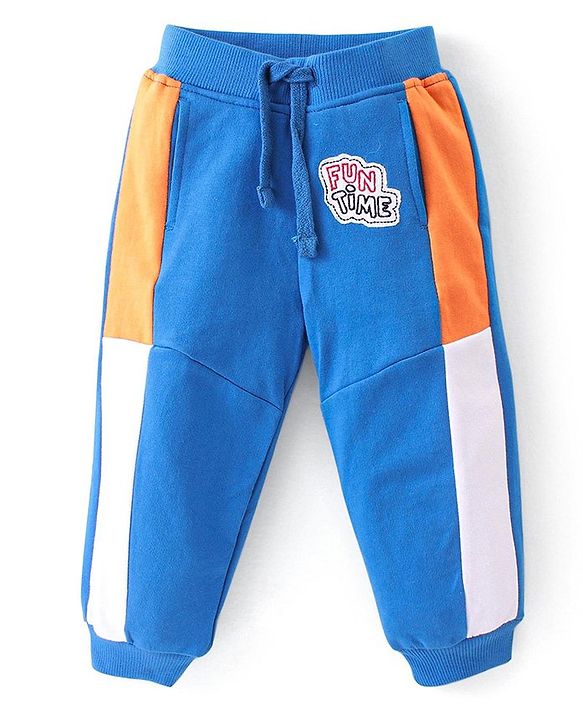 Babyhug Terry Full Sleeve T-Shirt and Cut & Sew Design Lounge Pant Set With Monster Applique- Blue  & Orange