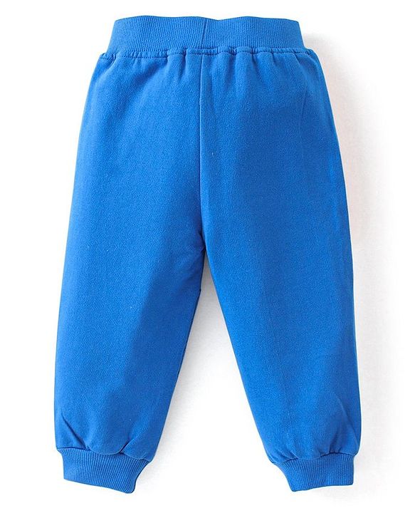 Babyhug Terry Full Sleeve T-Shirt and Cut & Sew Design Lounge Pant Set With Monster Applique- Blue  & Orange