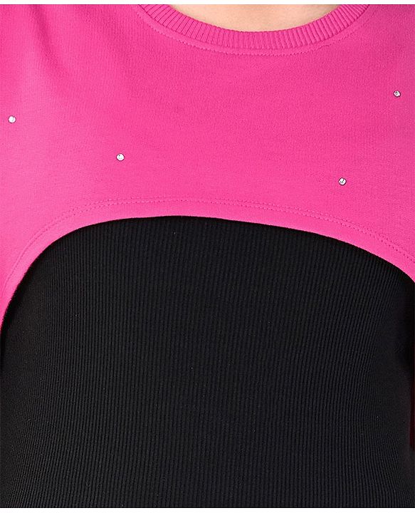 Pine Kids Cotton Solid Frock with Half Sleeves Shrug & Belt - Black & Pink