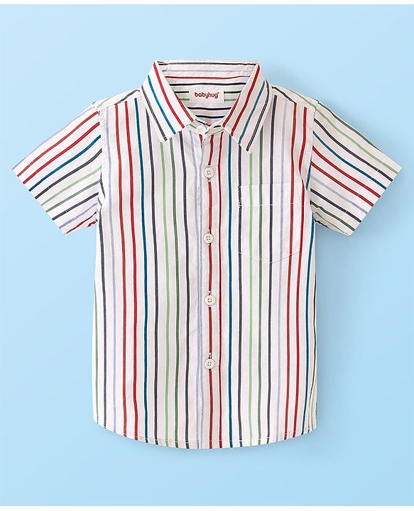 Babyhug Cotton Woven Half Sleeves Striped Shirt - Multicolour