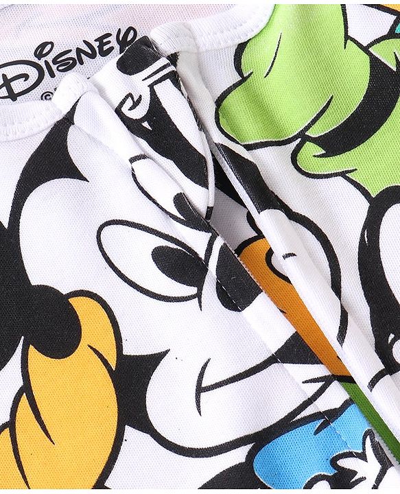 Babyhug Disney 100% Cotton Knit Full Sleeve Sleep Suit with Mickey Mouse Graphics -White