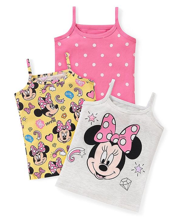 Babyhug Disney Cotton Sleeveless Slips With Minnie Mouse Graphics Pack of 3 - Multicolour