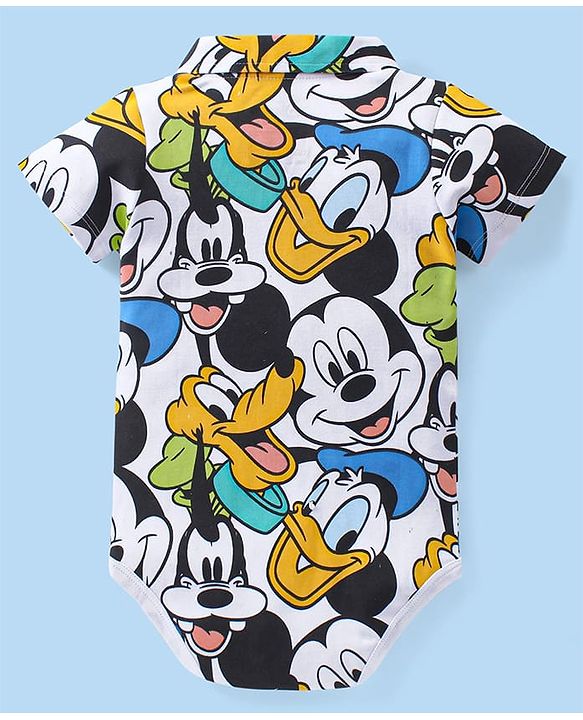 Babyhug Disney Interlock Knit Half Sleeves Onesie With Mickey Mouse Graphics - White