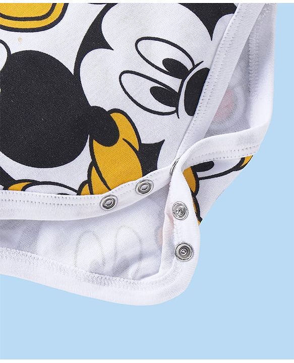 Babyhug Disney Interlock Knit Half Sleeves Onesie With Mickey Mouse Graphics - White